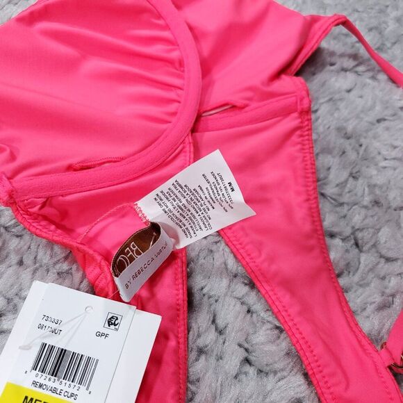 Becca By Rebecca Virtue Moon Ridge Underwire Swim Bikini Top Size Medium Pink - Picture 7 of 8